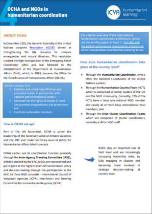 Briefing Paper - OCHA and NGO’s in Humanitarian Coordination